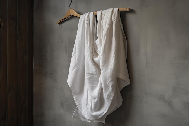 On the wall is a white fabric hanging concept for interior design