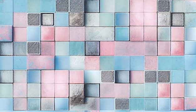 Wall made of pink and turquoise blocks