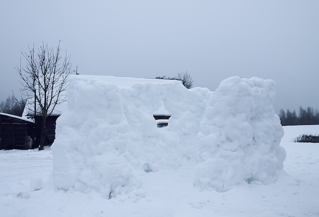 田園地帯の雪で作られた壁。