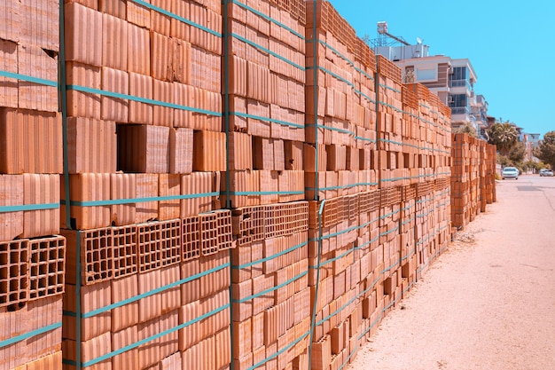 A wall made of special hollow bricks designed to keep cool in countries with hot climates Modern building and construction materials