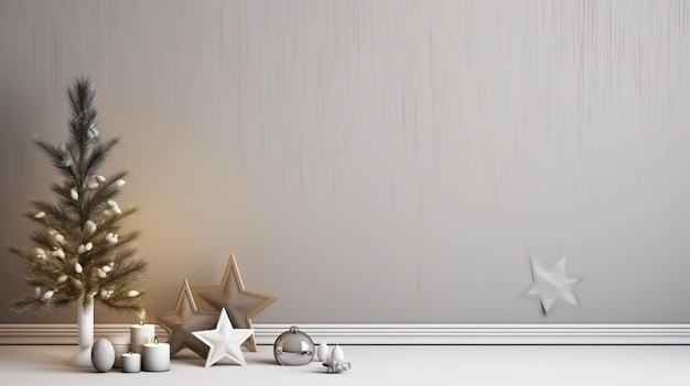 wall mock up Christmas interior Scandinavian style blank space on the wall