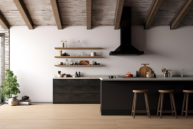 Foto modello di parete in cucina loft in stile industriale rendering 3d