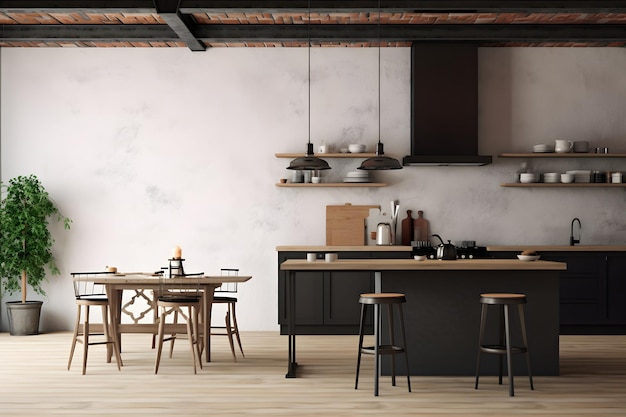 Foto modello di parete in cucina loft in stile industriale rendering 3d