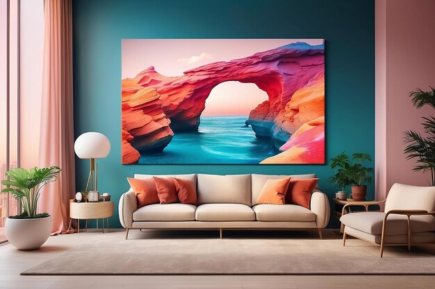 Wall mockup psd in a modern living room