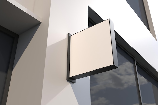 Wall Mount Square Facade Signage Mockup Mounted with building wall