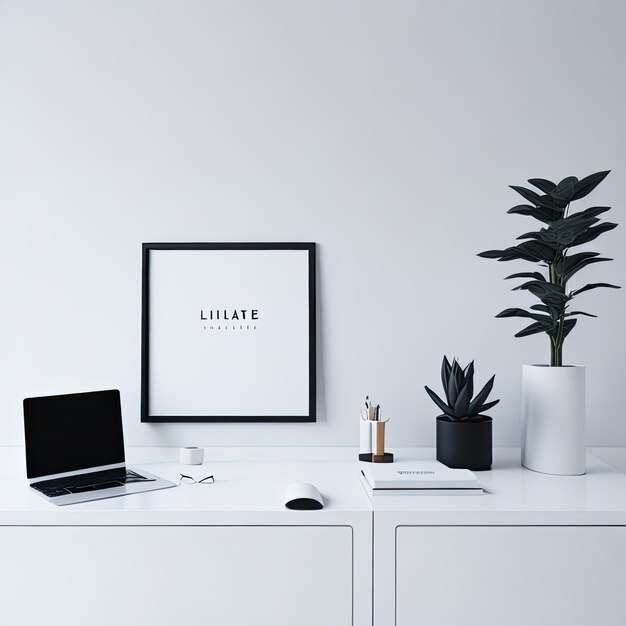 Photo wall office blank frame mockup