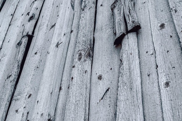 Wall of the old gray boards damaged by climate Vintage wood background Rough work