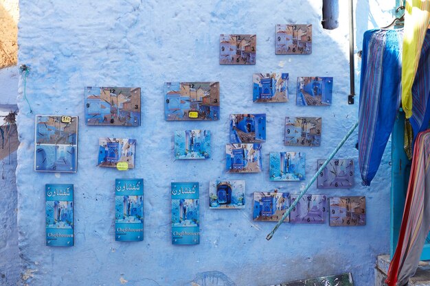 Foto muro di dipinti a chefchaouen