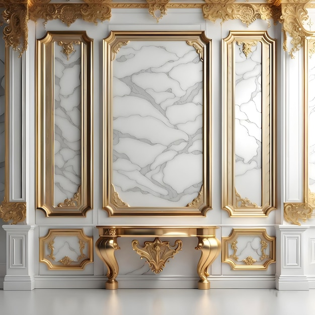Wall panels frame golden white marble