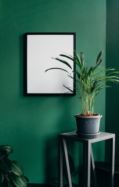 Wall photo frame mockup Blank poster frame in modern interior Livingroom background 3d render