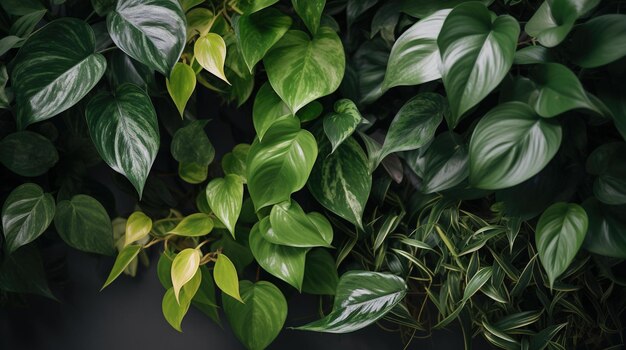 A wall of plants with different leaves and the word plant on it