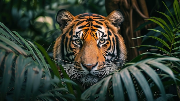 wall poster of tiger in jungle with closeup intensity style saturated color scheme