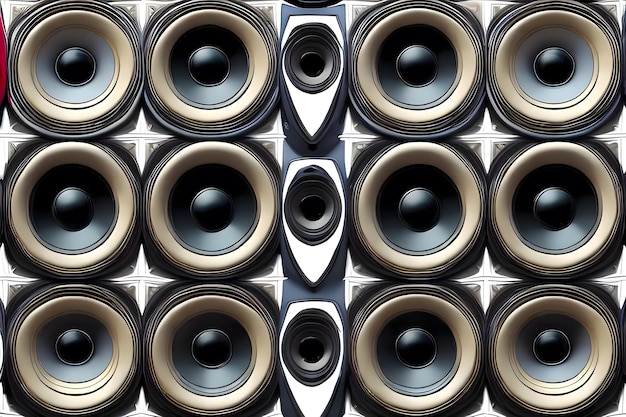 Wall of powerful audio speakers