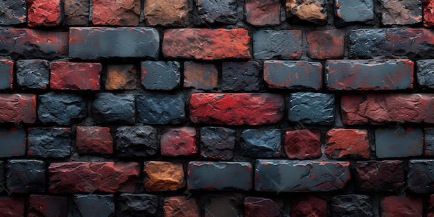 A wall of red and black bricks