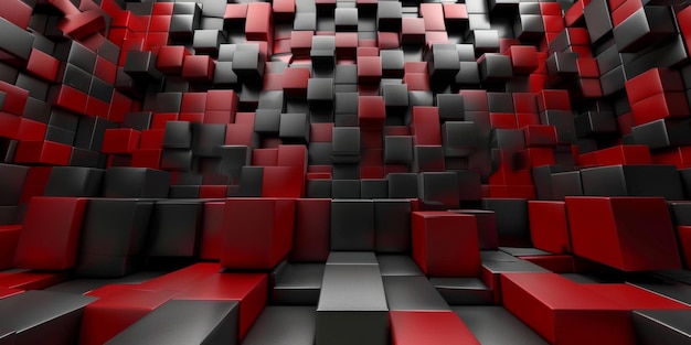 A wall of red and black cubes with a black and red border stock background