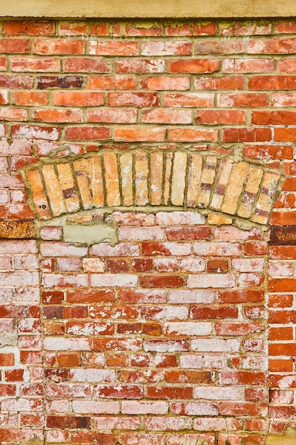 Photo wall of red and white bricks coated in flaky white paint with concealed door background asset