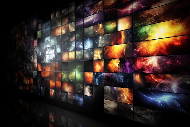 A wall of screens with a series of screens with the words'digital art'on it