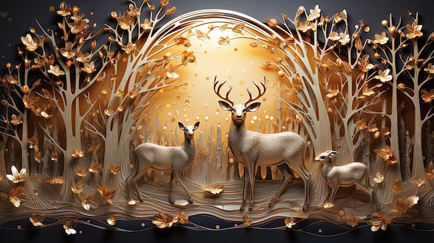 wall sculpture stag deer in a forest