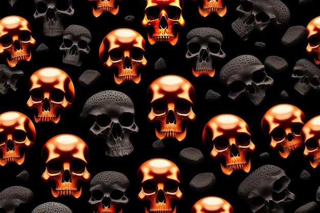 A wall of skulls with the word skull on it