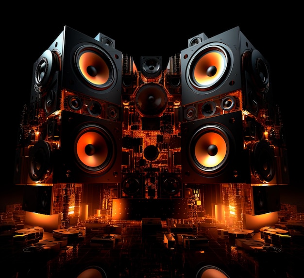 Photo wall of sound with large speakers