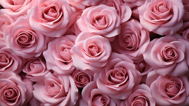 Wall texture wallpaper with a top view of pink rose flowers Valentines day Generative AI