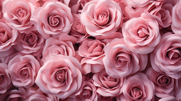 Wall texture wallpaper with a top view of pink rose flowers Valentines day Generative AI