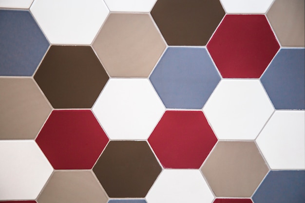 Wall tile hexagonal tile red blue and brown