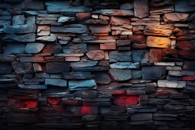 A wall of twilight hues with bricks embodying a sense of subdued drama