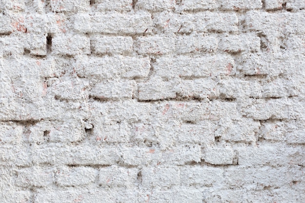 Wall of white plastered bricks.