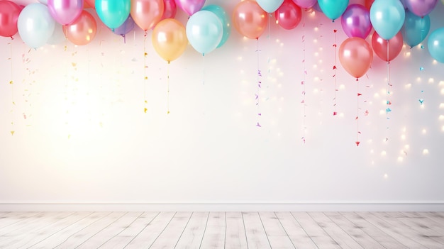 A wall with balloons hanging on it and a white wall.