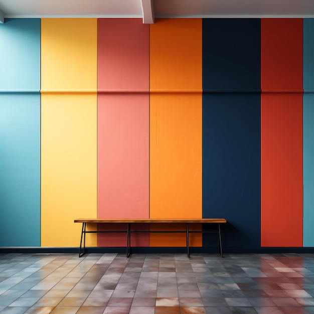 A wall with a blue and orange stripe