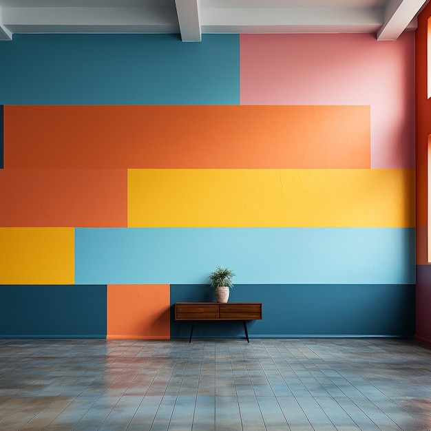 A wall with a blue and orange stripe