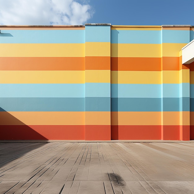 A wall with a blue and orange stripe