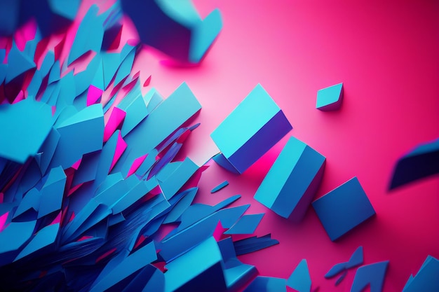 A wall with a blue and pink cubes and the words " cube " on it.