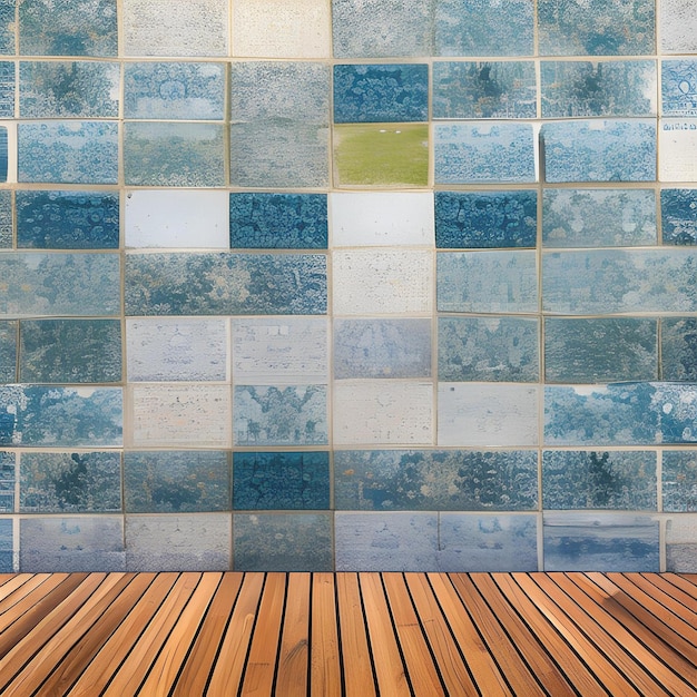 A wall with blue and white tiles that says'i love you '