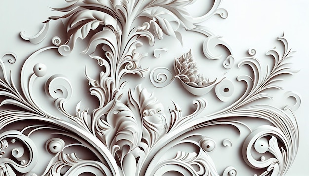 A wall with a floral pattern in white