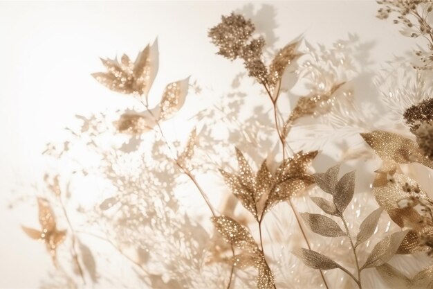 A wall with flowers and leaves on it