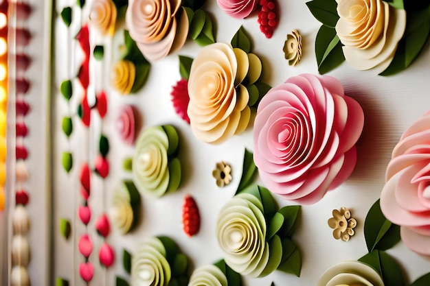 A wall with flowers and a wallpaper called strawberry.