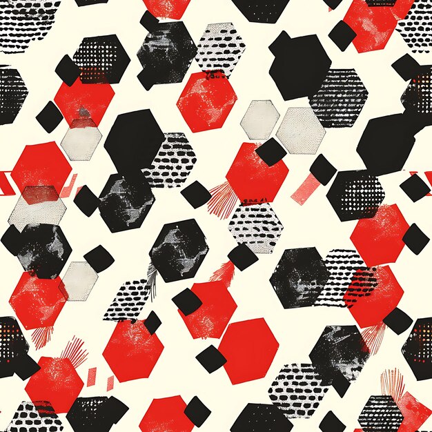 多くの黒と白の正方形と赤と黒と白 の正方形を持つ壁