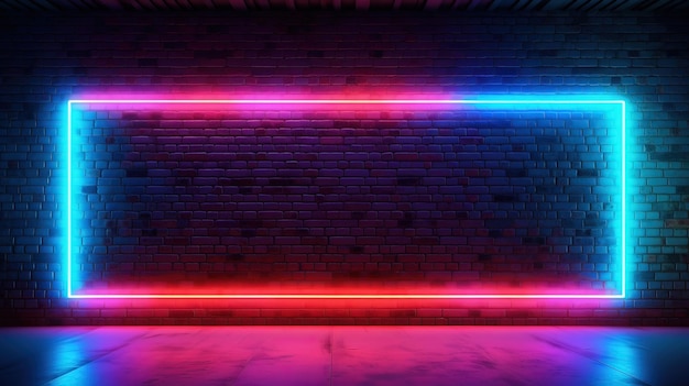 A wall with neon lights and a blue and red neon background Generative ai
