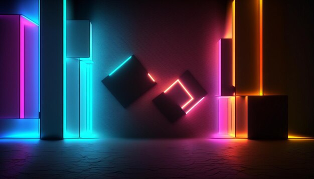 Photo a wall with neon lights and a box that says'light up '