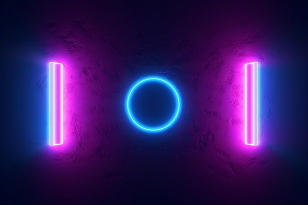 Photo a wall with neon lights and a circle with the word 