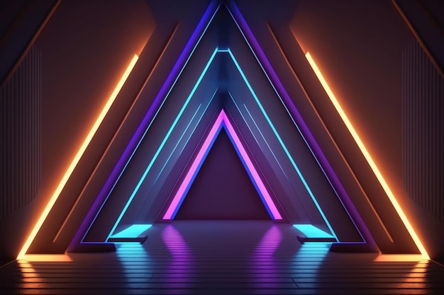 A wall with neon lights and a light on it