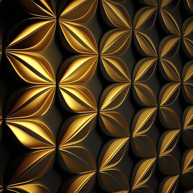 A wall with a pattern of gold and black and white.