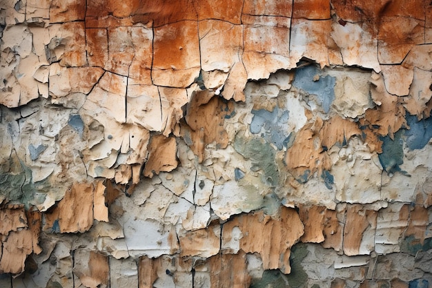 A wall with peeling paint and a peeling paint.