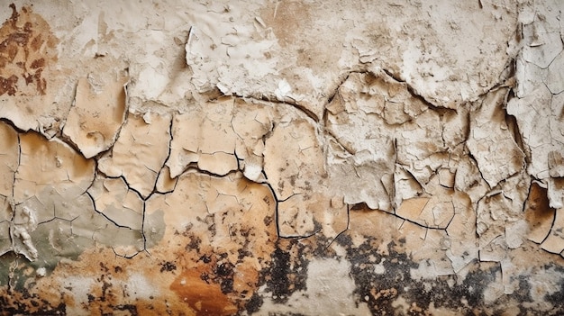 A wall with peeling paint and a worn out paint.