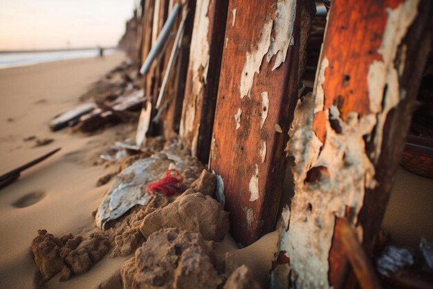 Photo a wall with a piece of debris and a sign that says  sea shell