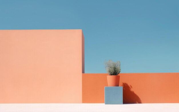 a wall with a plant in a pot