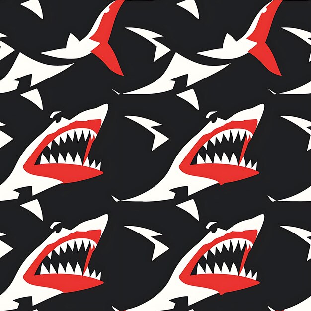 날카로운 이빨을 가진 상어와 함께 빨간색과 검은색 배경을 가진 벽