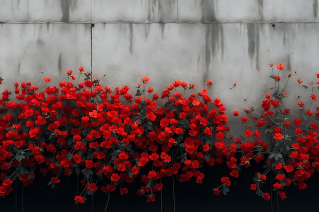 A wall with red flowers on it